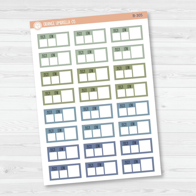 Hobonichi Cousin Weather Tracker Planner Stickers | Muted | B-304-B-306