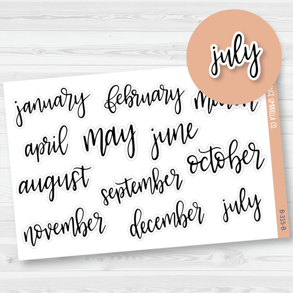 Month Name Script Planner Stickers | F7 | B-315