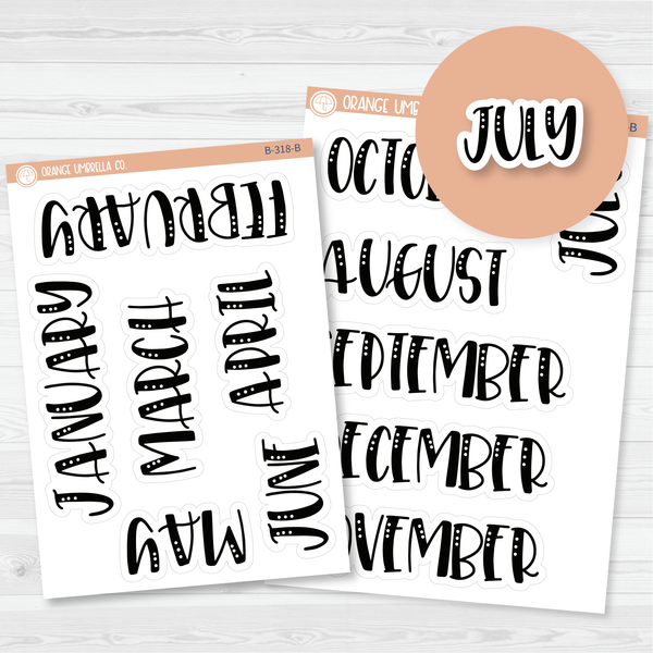 Month Name Script Planner Stickers | F1 | B-318/319-B