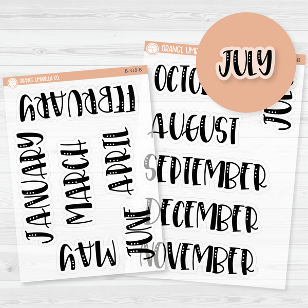 Month Name Script Planner Stickers | F1 Clear Matte | B-318-319-BCM