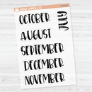Month Name Script Planner Stickers | F1 Clear Matte | B-318-319-BCM