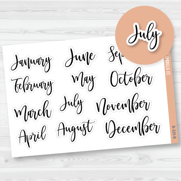 Month Name Header Script Planner Stickers | F2 | B-320-B