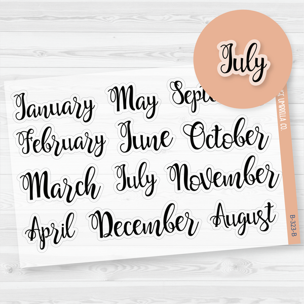 Month Name Script Planner Stickers - 7x9 ECLP | Clear Matte | B-323-BCM