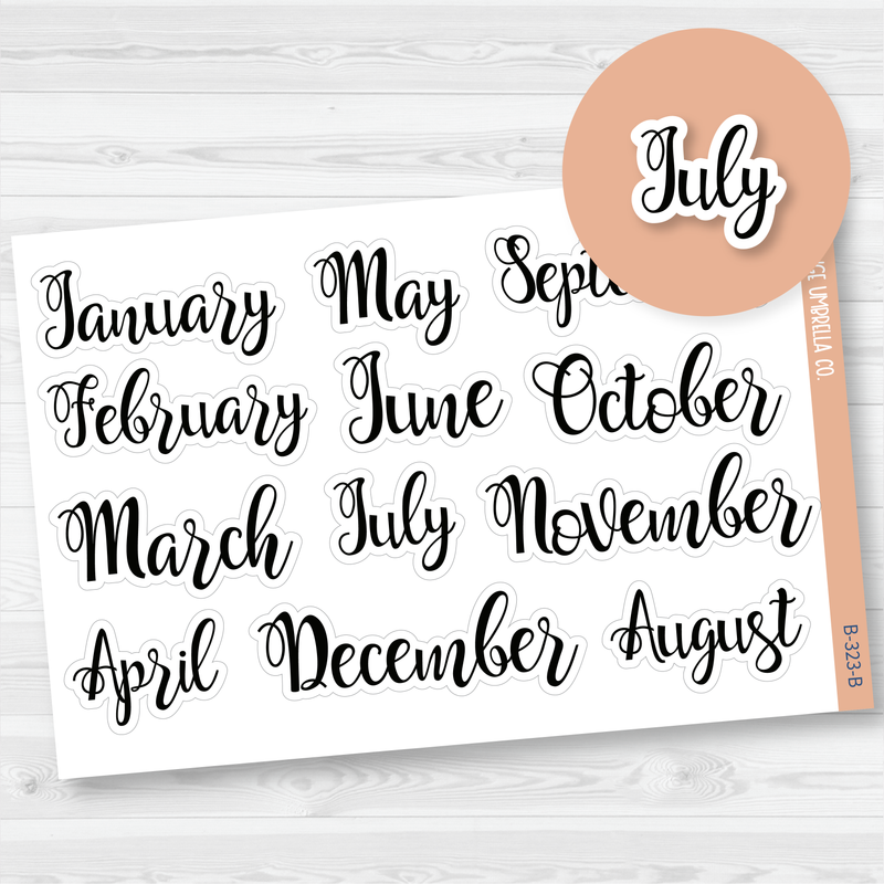 Month Name Script Planner Stickers - 7x9 ECLP | B-323-B