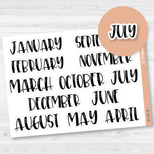 Month Name Planner Stickers | F1 | B-343-B / 920-013-001-WH