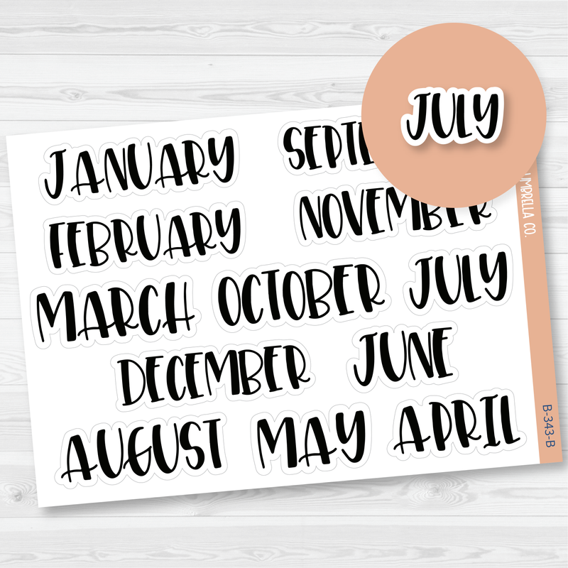 Month Name Script Planner Stickers | F1 | B-344-B