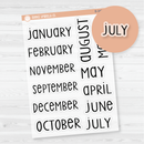 Month Name Script Planner Stickers | F3 Clear Matte |  B-345-BCM