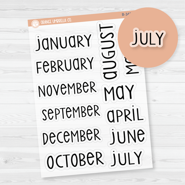 Month Name Script Planner Stickers | F3 Clear Matte |  B-345-BCM