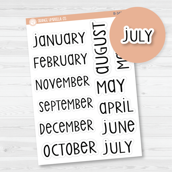 Month Name Script Planner Stickers | F3  | B-345-B / 920-015-001L-WH