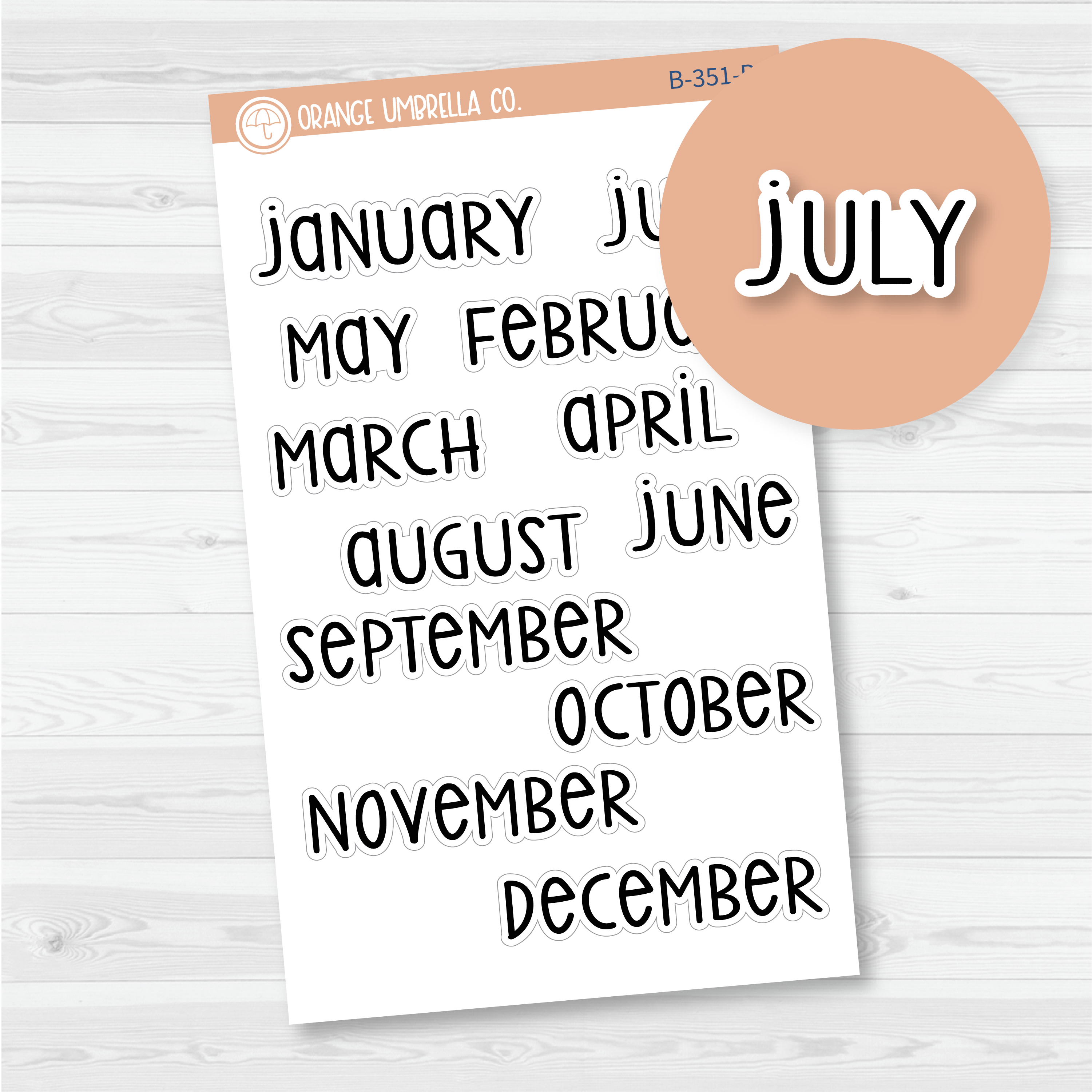 CLEARANCE | Month Name Mini Script Planner Stickers | F3 | B-351-B
