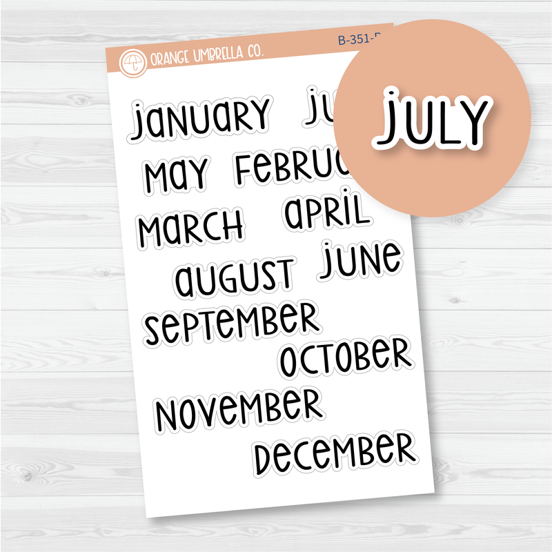 Month Name Mini Script Planner Stickers | F3 | B-351-B