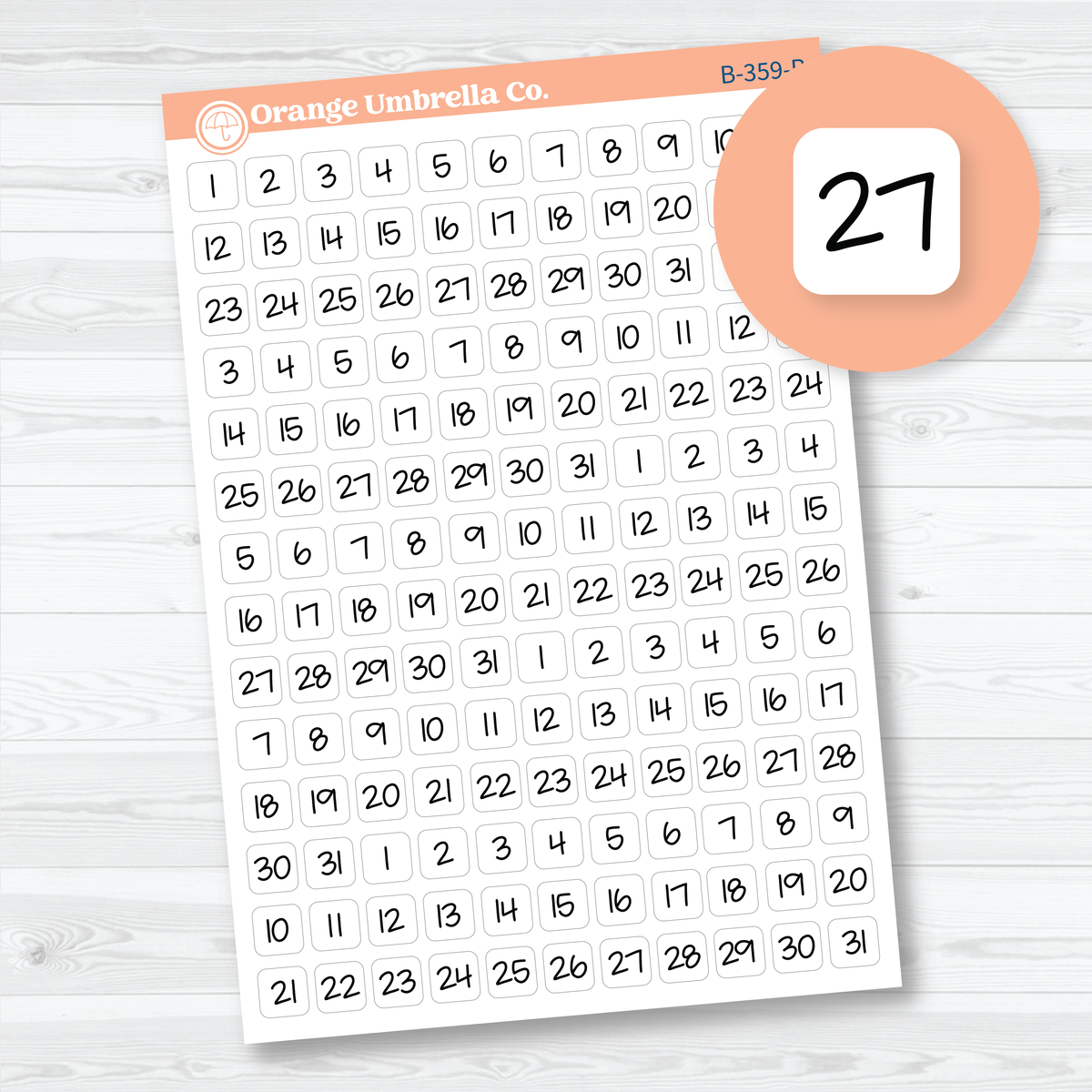 Square Date Dot Planner Stickers | Calendar Number Stickers | B-359-B