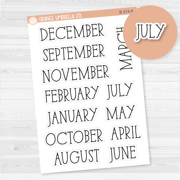 Month Name Header Script Planner Stickers | FC11  | B-374 / 920-066-001XL-WH