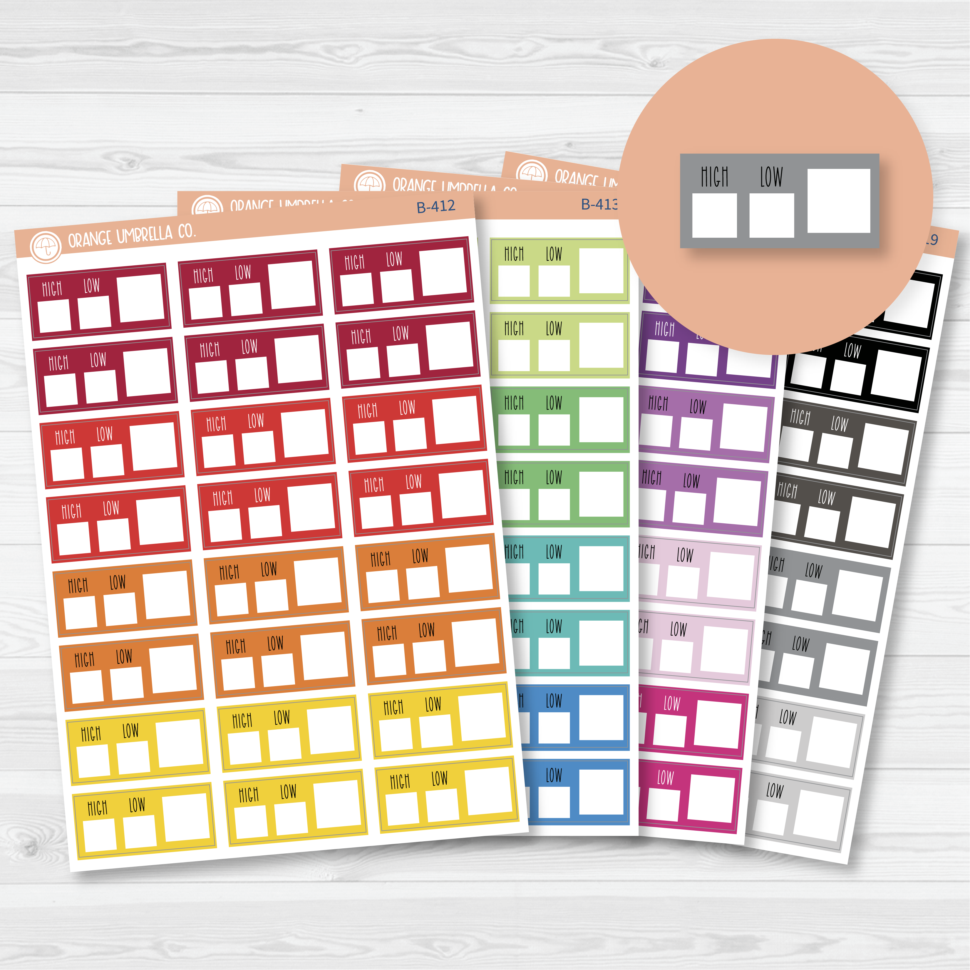 Weather Tracking Box Planner Stickers, Weather High/Low Tracking Label