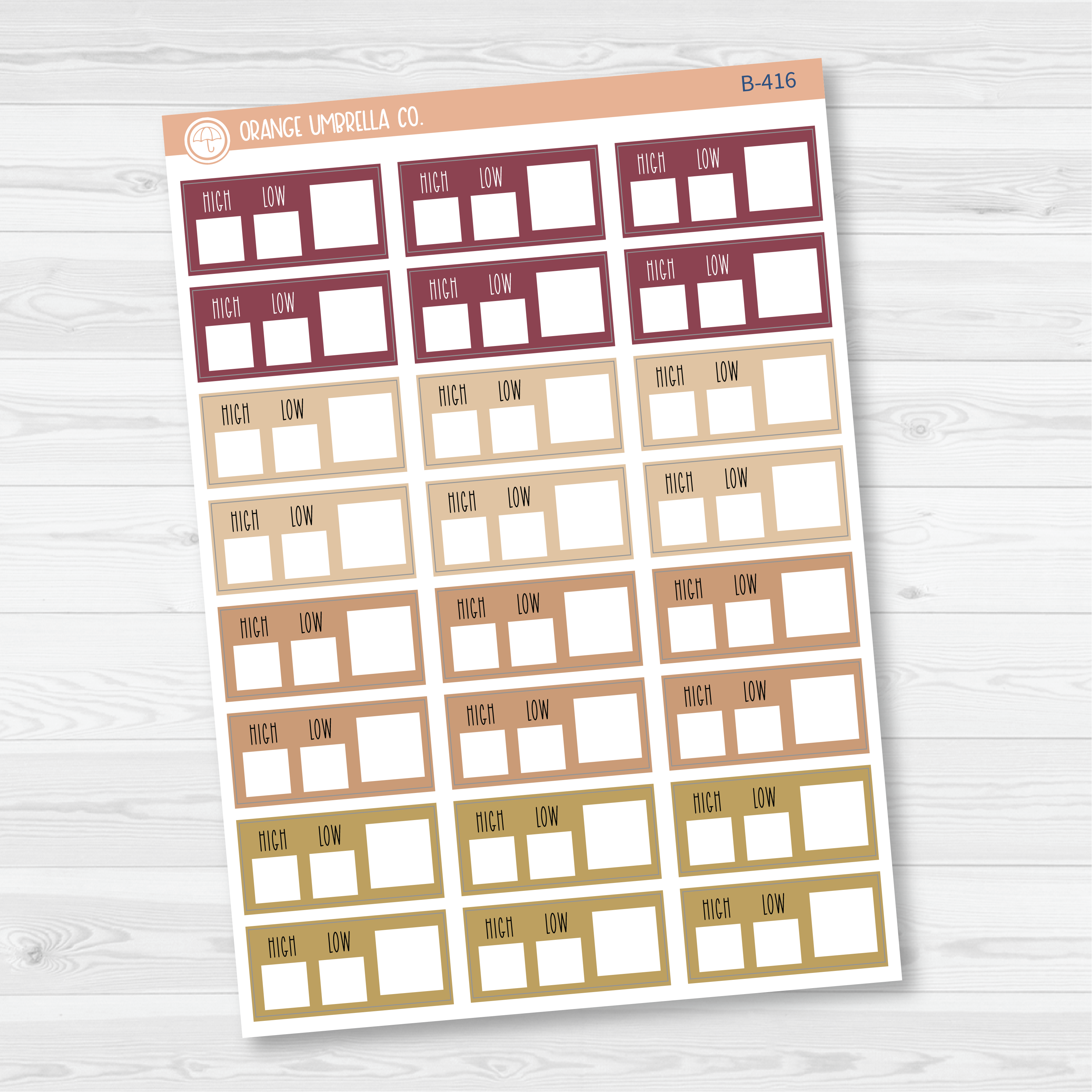 CLEARANCE | Weather Tracking Box Planner Stickers, Weather High/Low Tracking Labels, Color Print Planning Stickers (B-415,-416,-417,-418)