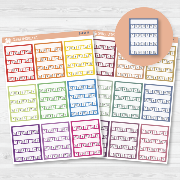Side Bar Week Habit Tracker Planner Stickers, Blank Labels for Tracking, Color Print Planning Stickers (B-434)