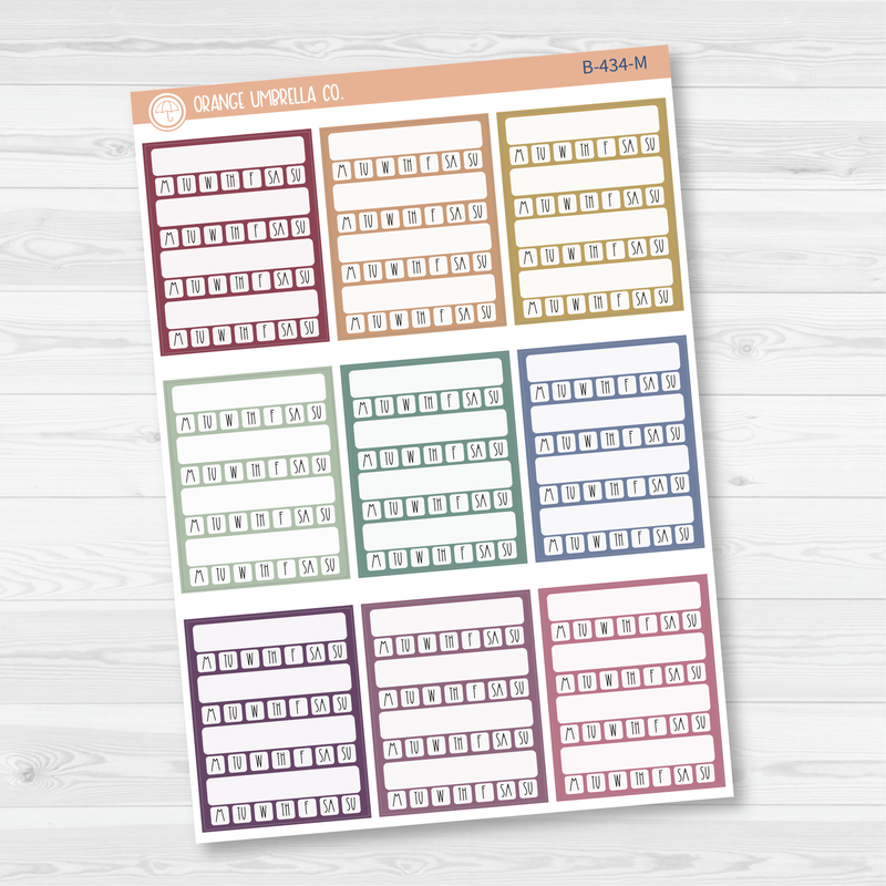 Side Bar Week Habit Tracker Planner Stickers, Blank Labels for Tracking, Color Print Planning Stickers (B-434)