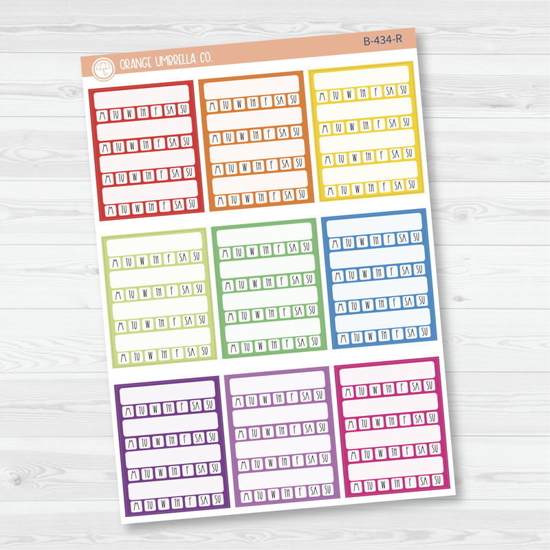 Side Bar Week Habit Tracker Planner Stickers, Blank Labels for Tracking, Color Print Planning Stickers (B-434)