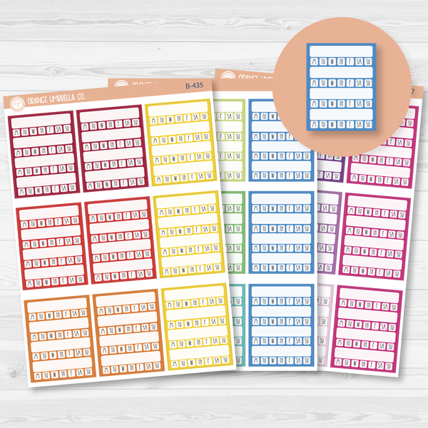 Side Bar Week Habit Tracker Planner Stickers, Blank Labels for Tracking, Color Print Planning Stickers (B-435/436/437)