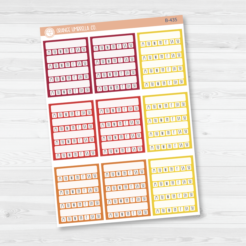 Side Bar Week Habit Tracker Planner Stickers, Blank Labels for Tracking, Color Print Planning Stickers (B-435/436/437)