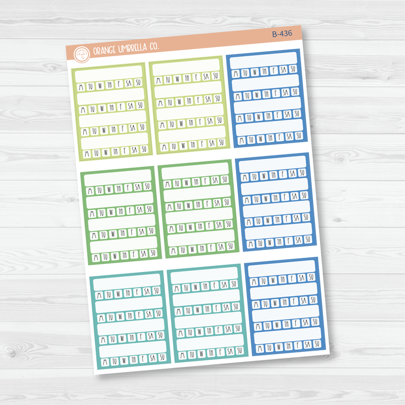 Side Bar Week Habit Tracker Planner Stickers, Blank Labels for Tracking, Color Print Planning Stickers (B-435/436/437)