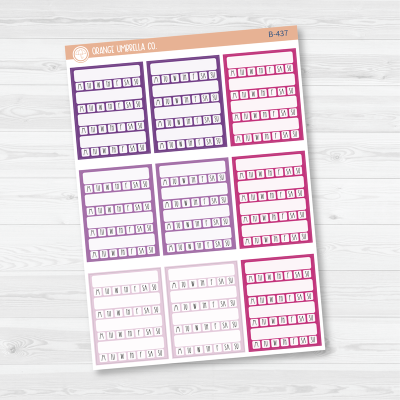 Side Bar Week Habit Tracker Planner Stickers, Blank Labels for Tracking, Color Print Planning Stickers (B-435/436/437)