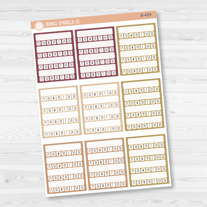 Side Bar Week Habit Tracker Planner Stickers, Blank Labels for Tracking, Color Print Planning Stickers (B-439/440/441)