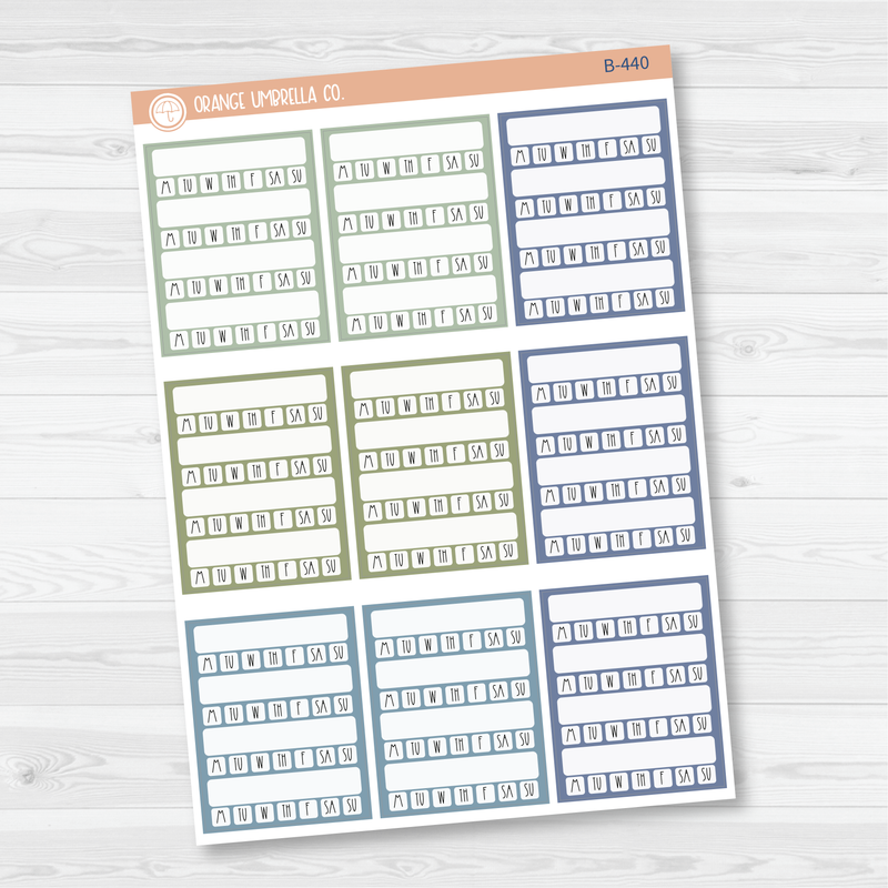 Side Bar Week Habit Tracker Planner Stickers, Blank Labels for Tracking, Color Print Planning Stickers (B-439/440/441)