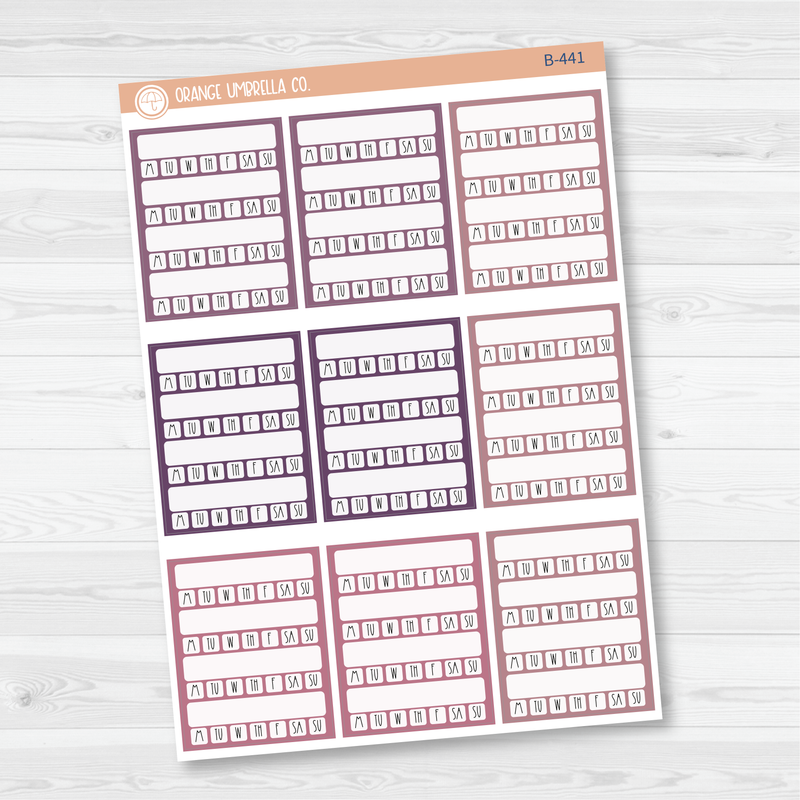 Side Bar Week Habit Tracker Planner Stickers, Blank Labels for Tracking, Color Print Planning Stickers (B-439/440/441)