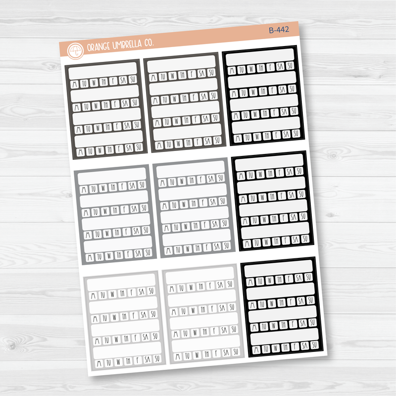 Side Bar Week Habit Tracker Planner Stickers, Blank Labels for Tracking, Color Print Planning Stickers (B-438/442)