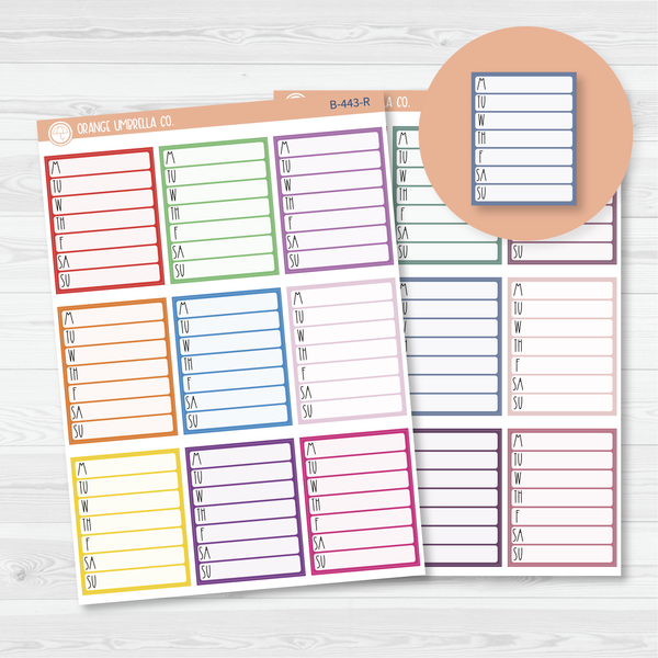 Side Bar Weekly Habit Tracker Planner Stickers, Blank Labels for Tracking, Color Print Planning Stickers (B-443)