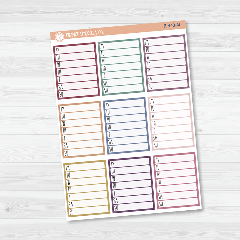 Side Bar Weekly Habit Tracker Planner Stickers, Blank Labels for Tracking, Color Print Planning Stickers (B-443)