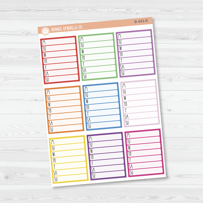 Side Bar Weekly Habit Tracker Planner Stickers, Blank Labels for Tracking, Color Print Planning Stickers (B-443)