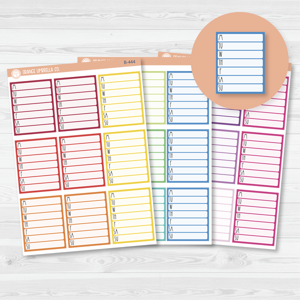 Side Bar Weekly Habit Tracker Planner Stickers, Blank Labels for Tracking, Color Print Planning Stickers (B-444/445/446)