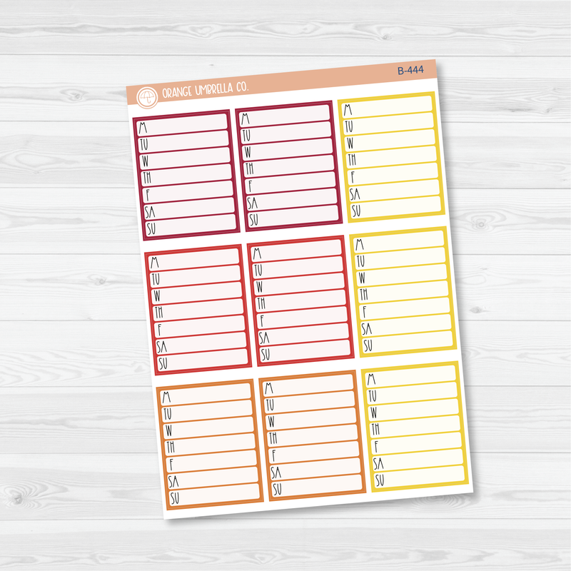 Side Bar Weekly Habit Tracker Planner Stickers, Blank Labels for Tracking, Color Print Planning Stickers (B-444/445/446)