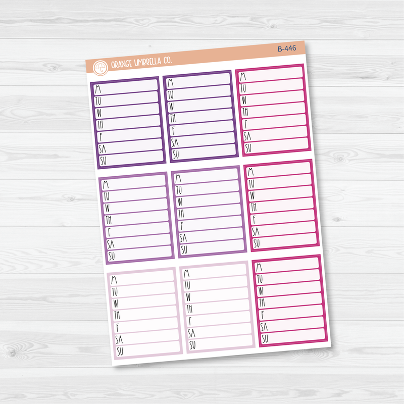 Side Bar Weekly Habit Tracker Planner Stickers, Blank Labels for Tracking, Color Print Planning Stickers (B-444/445/446)