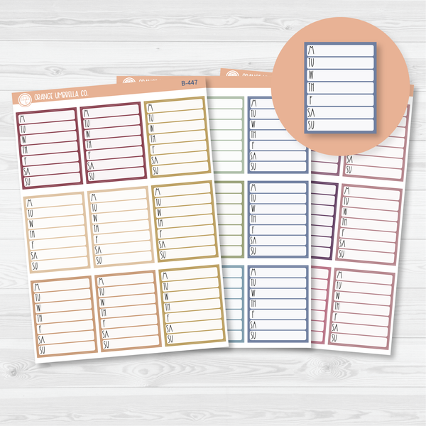 Side Bar Weekly Habit Tracker Planner Stickers, Blank Labels for Tracking, Color Print Planning Stickers (B-447/448/449)