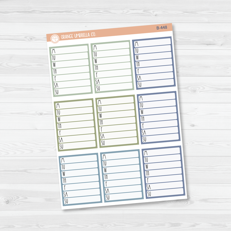 Side Bar Weekly Habit Tracker Planner Stickers, Blank Labels for Tracking, Color Print Planning Stickers (B-447/448/449)