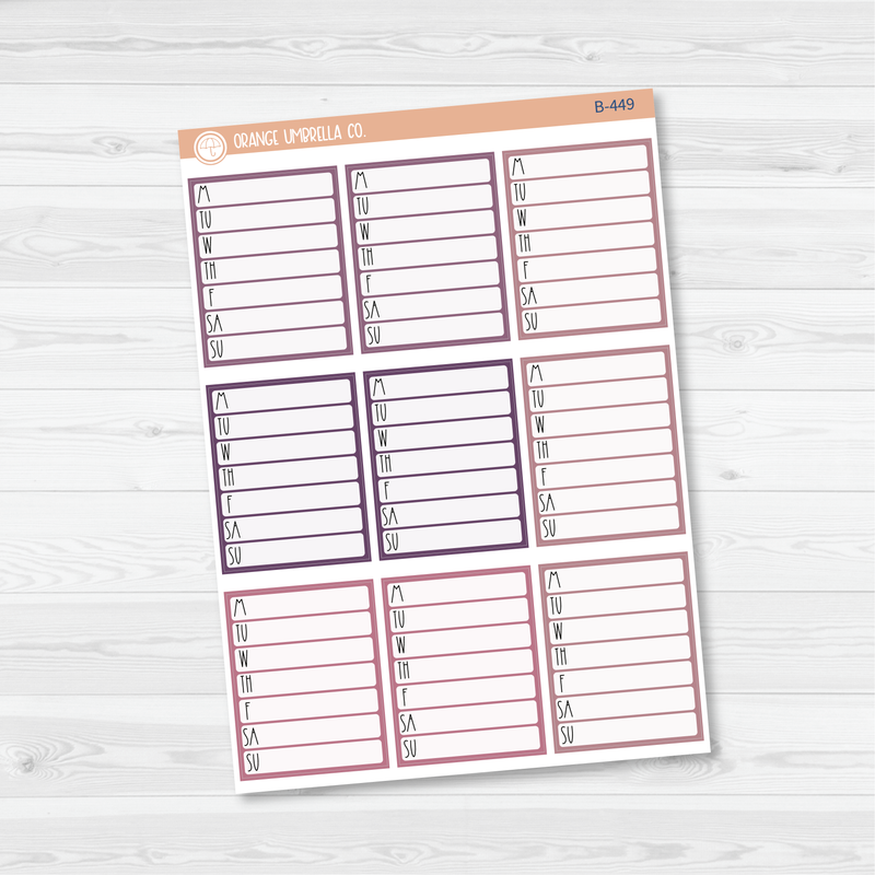Side Bar Weekly Habit Tracker Planner Stickers, Blank Labels for Tracking, Color Print Planning Stickers (B-447/448/449)