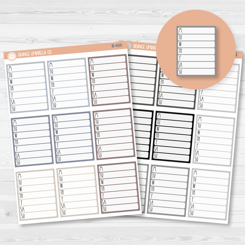 Side Bar Weekly Habit Tracker Planner Stickers | Neutrals | B-450/451