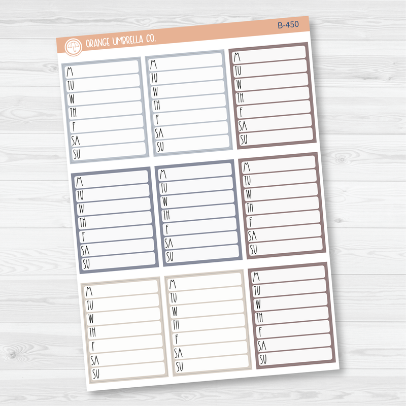 Side Bar Weekly Habit Tracker Planner Stickers | Neutrals | B-450/451