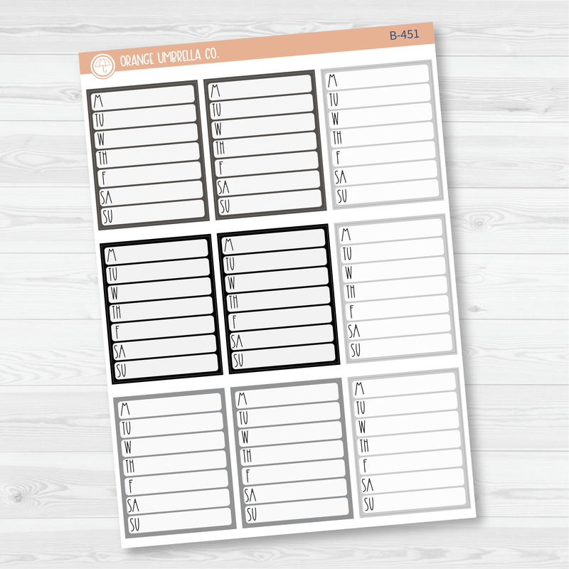 Side Bar Weekly Habit Tracker Planner Stickers | Neutrals | B-450/451