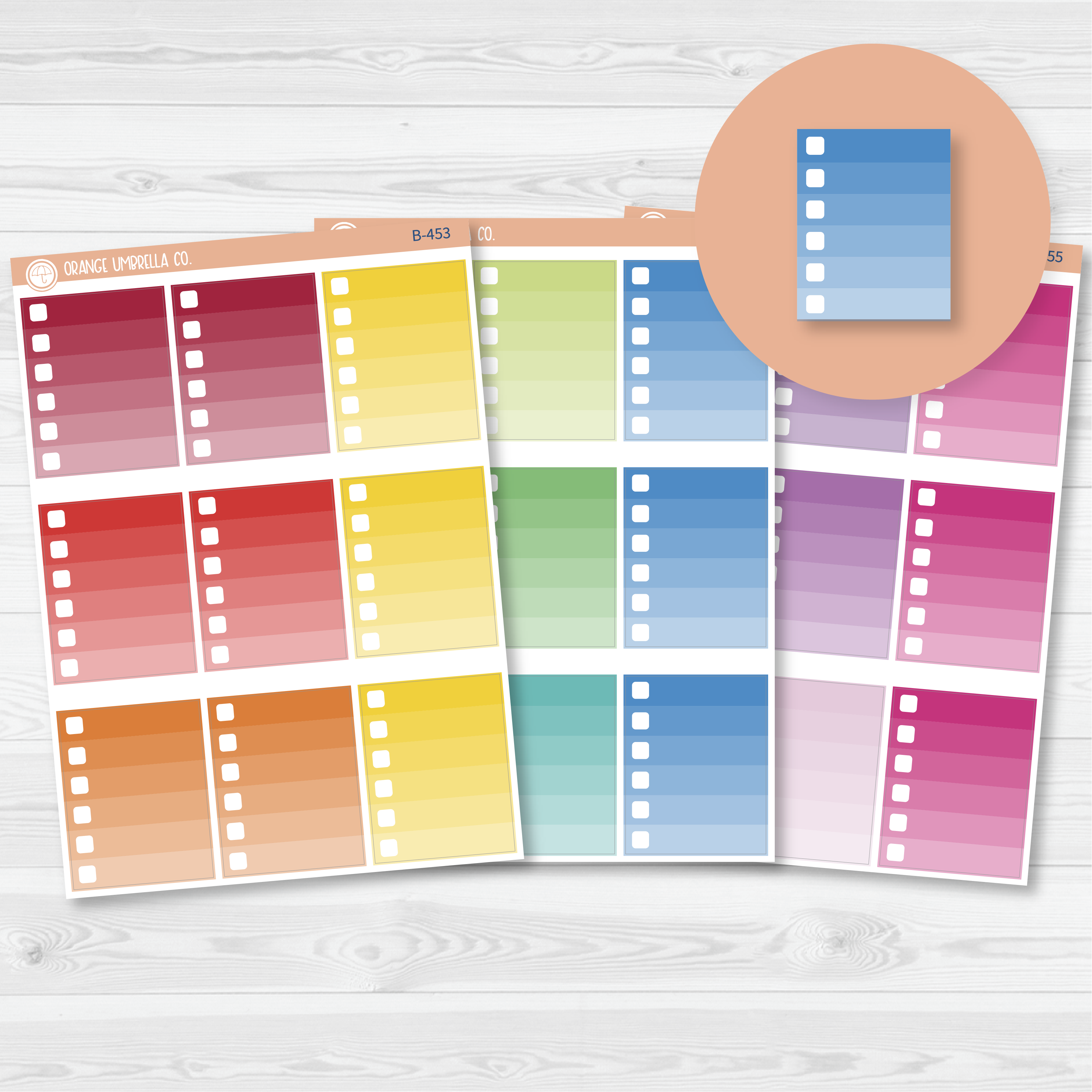CLEARANCE | Ombre Check Box Planner Stickers | Vibrants | B-453/454/455