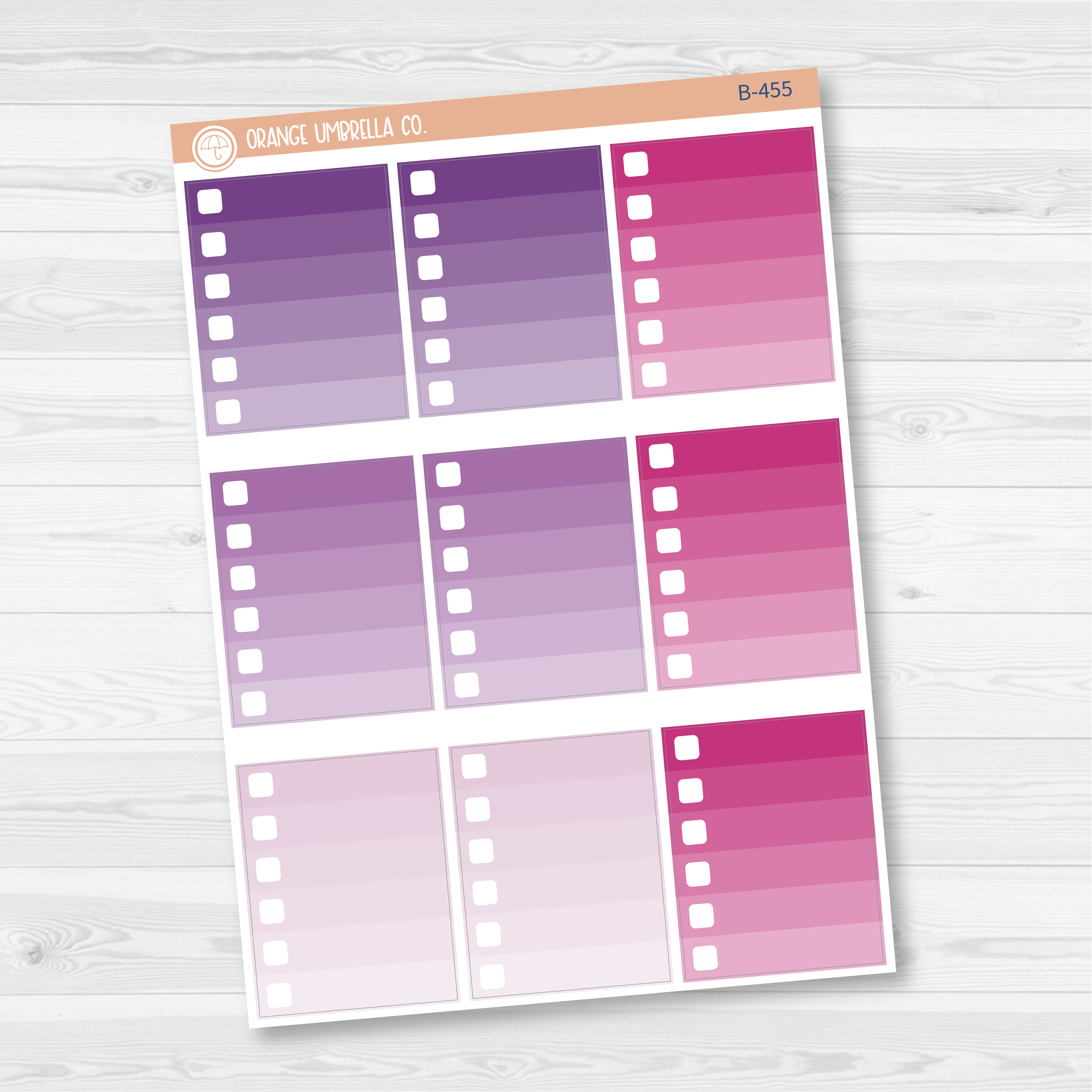 CLEARANCE | Ombre Check Box Planner Stickers | Vibrants | B-453/454/455