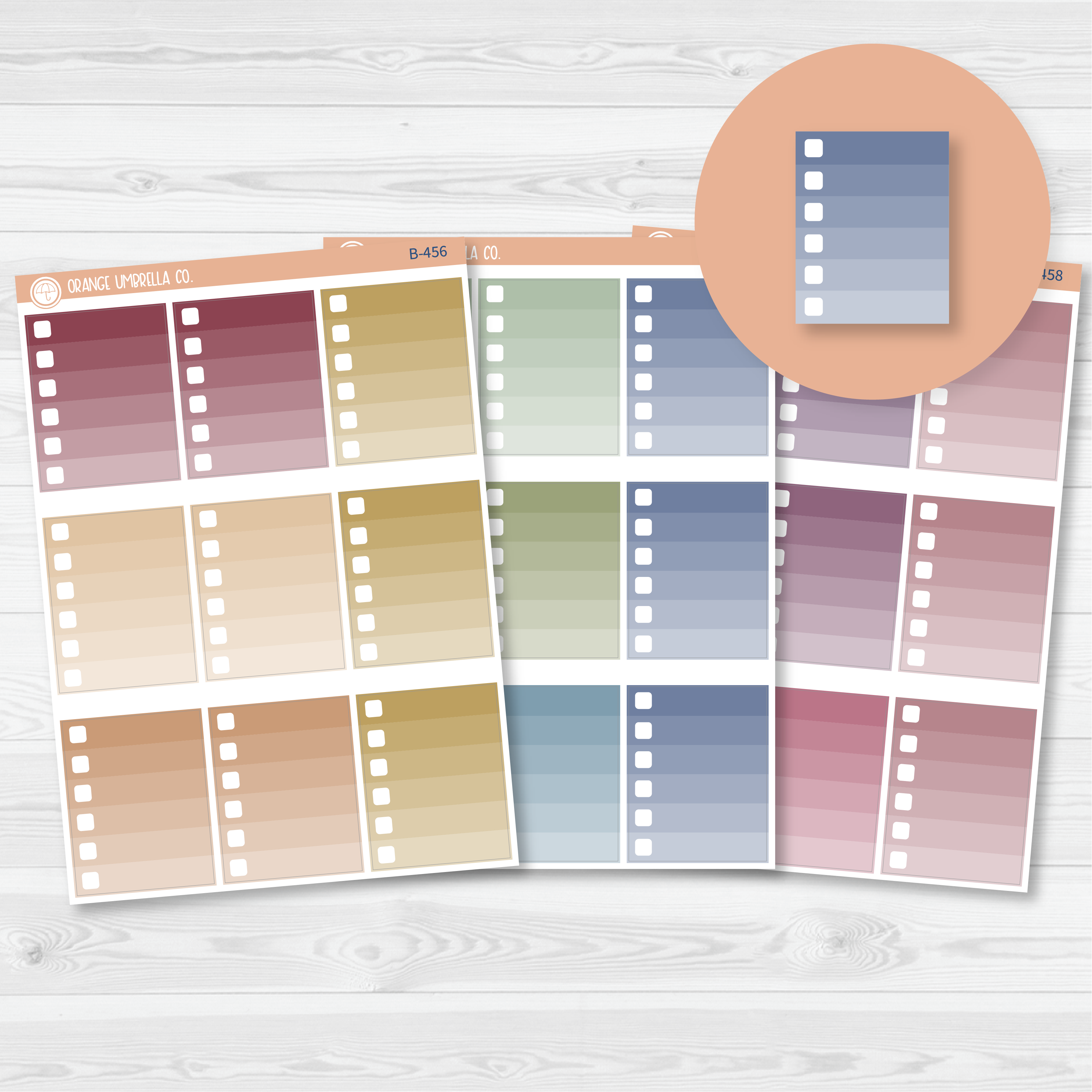 CLEARANCE | Ombre Check Box Planner Stickers | Muted | B-456/457/458)