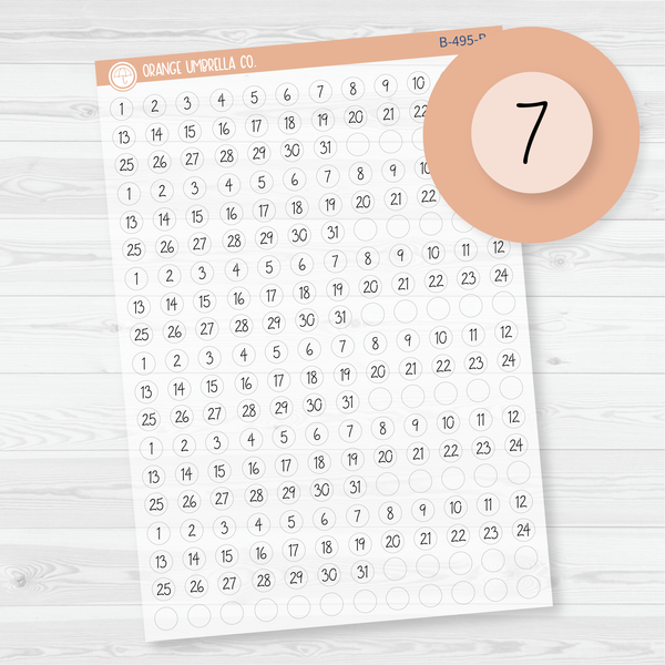 6 Months of Date Dot Covers Tiny Planner Stickers | FC12 Script Clear Matte Circle | B-495-BCM