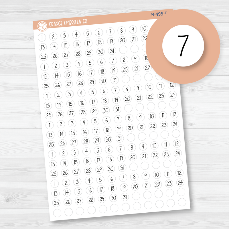 6 Months of Date Dot Tiny Covers Planner Stickers | FC12 Script Circle | B-495-B