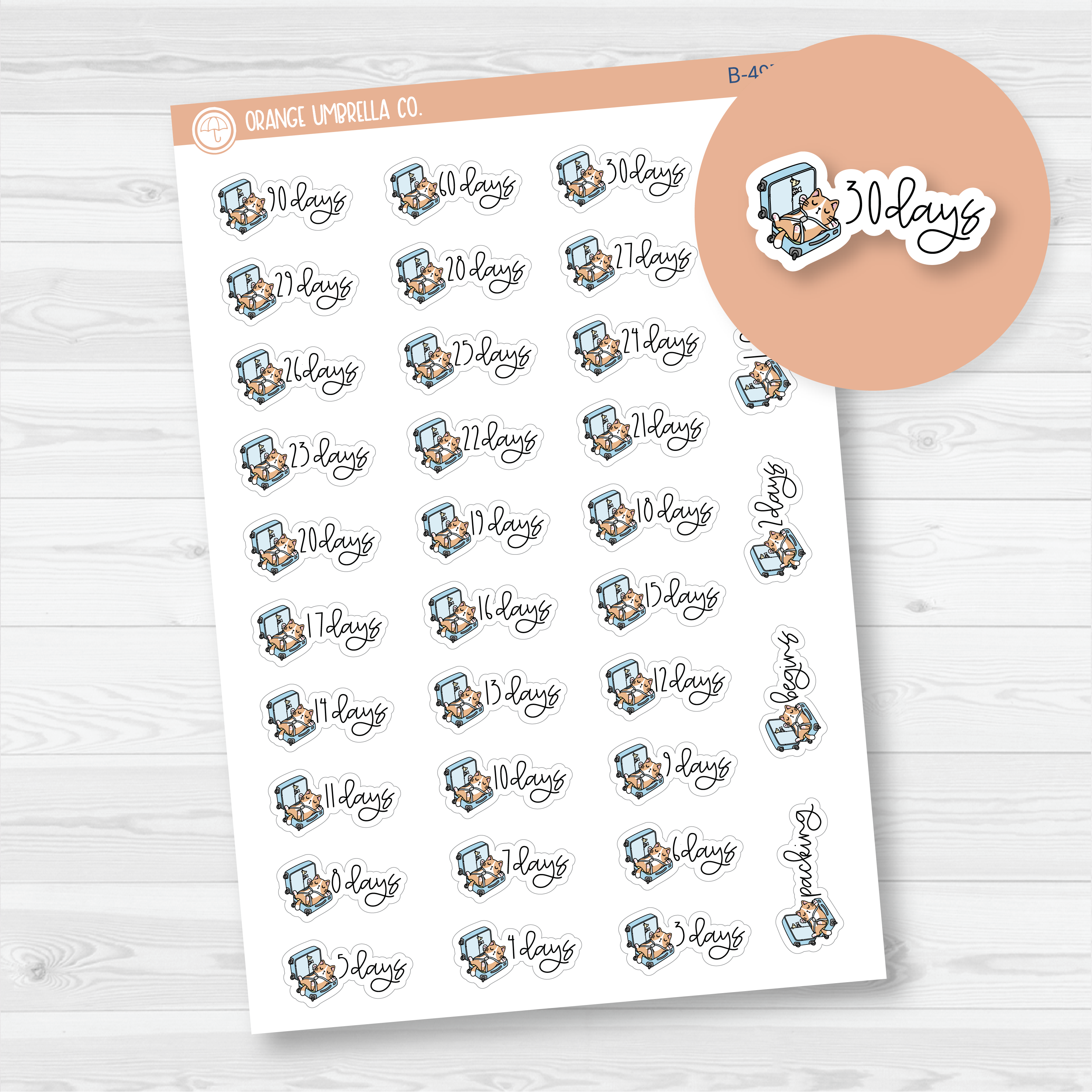 Vacation Countdown Labels - Spazz Suitcase Planner Stickers | B-497