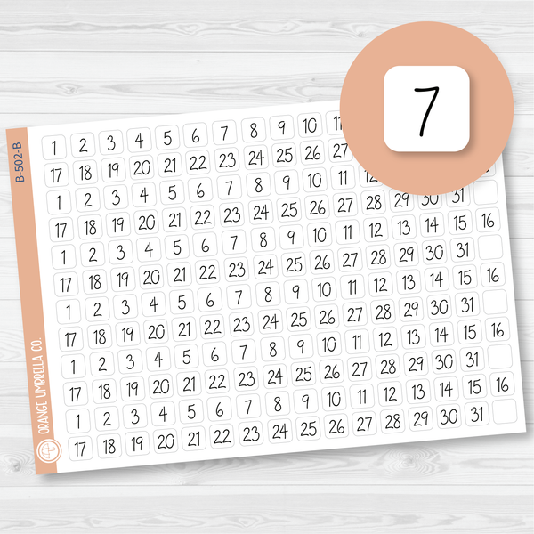 6 Months of Date Dot Covers Planner Stickers | FC12 Script Square | B-502-B
