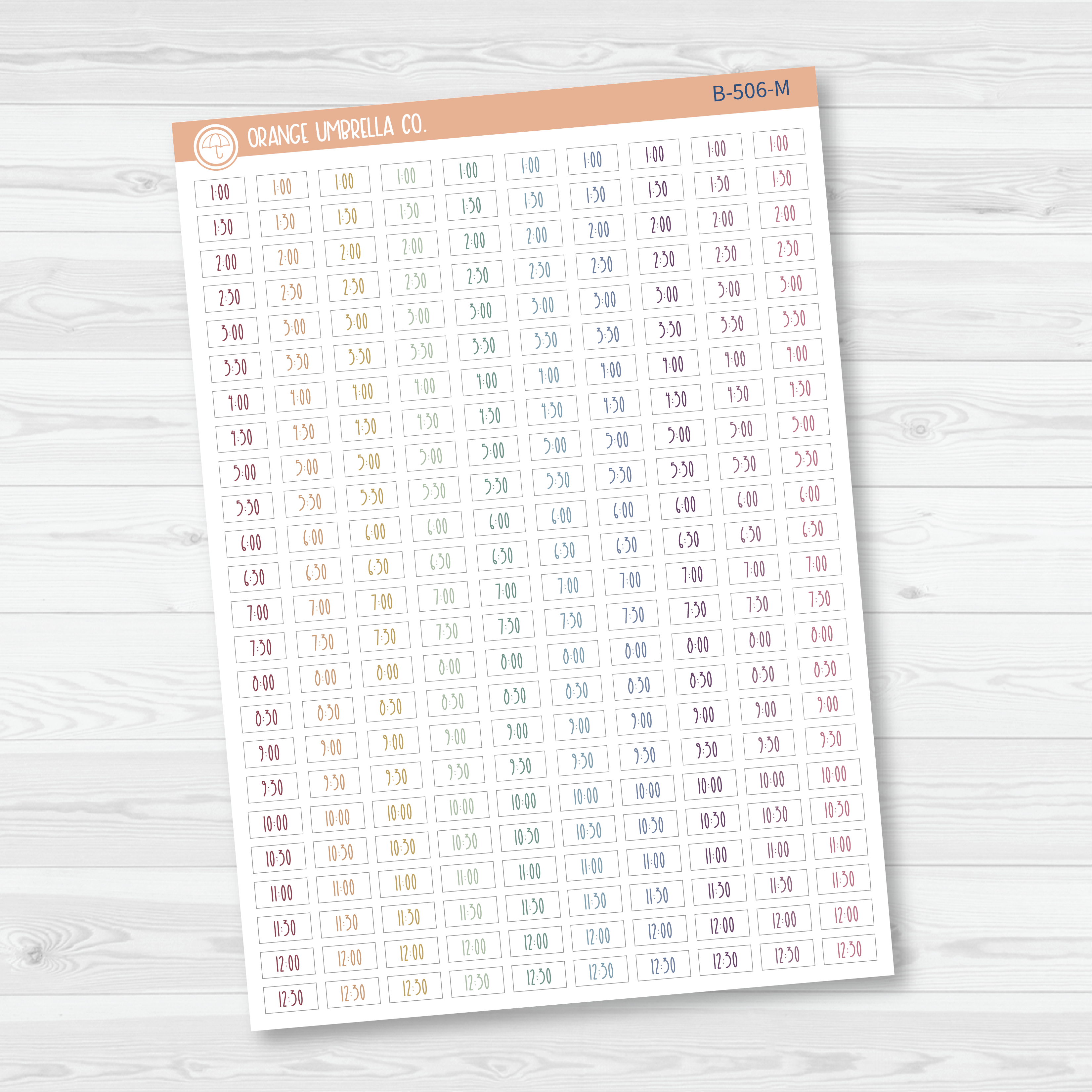 CLEARANCE | Time - 30-Minute / Hour Print Planner Stickers | FC12 Print | B-506